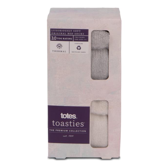 totes Ladies Premium Twin Pack Recycled Brushed Thermal Bed Sock Grey / Oat Extra Image 6